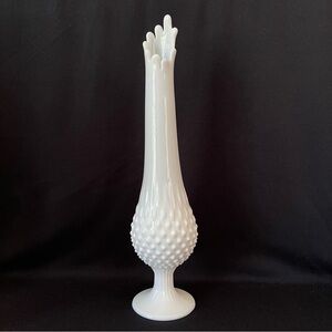 Swung Vase - Footed - 9 fingers - Fenton Hobnail Milk Glass - Vintage